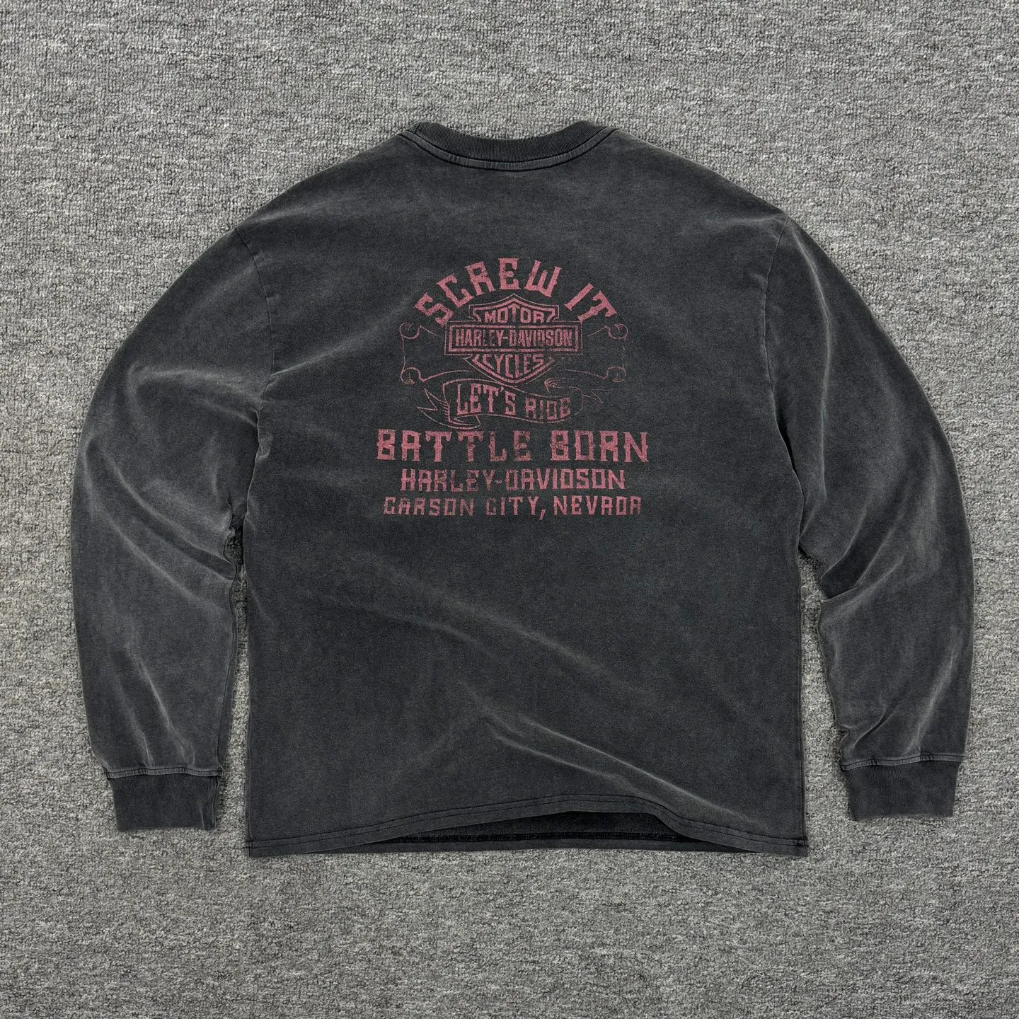 P158 # CTS-37 SAINT “Harley Harley Red Flame Limited Edition” L/S Shirt 25AW Autumn and Winter Heavy Spray Horse Assute Wash Gradient Distressing Multi-position Complex Handmade Destruction Long-sleeved T-shirt Size: S M L XL